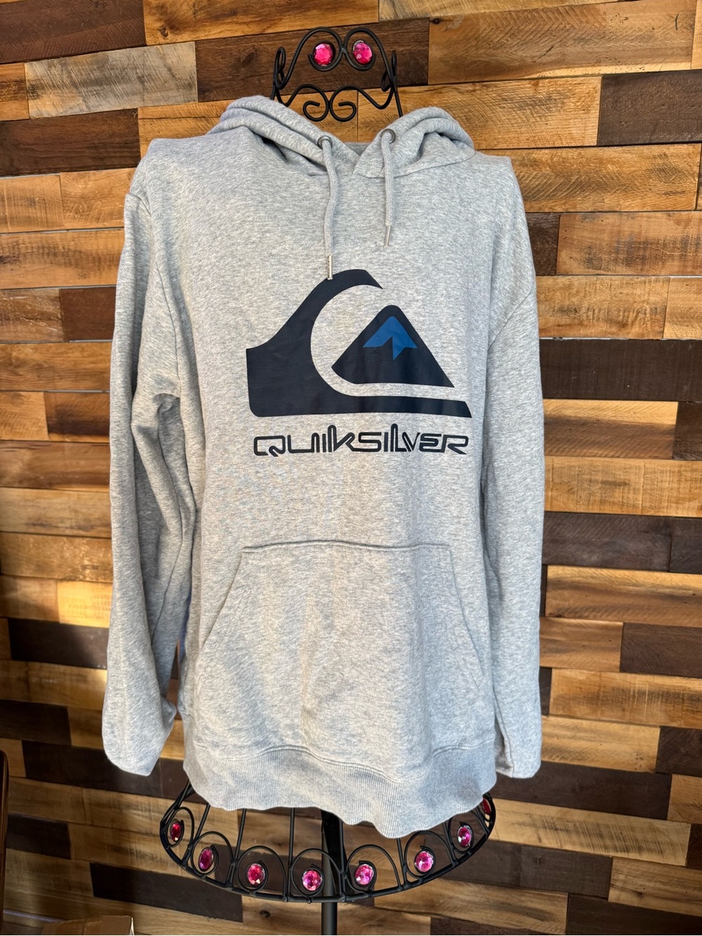 Quiksilver Big Logo Gray Pullover Hoodie Mens Sz L